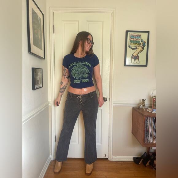Y2K Vintage Low Rise Lace Up Jeans - Picture 1 of 8